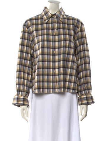 Pre-owned Twp Plaid Print Long Sleeve Button-up Top In Neutral