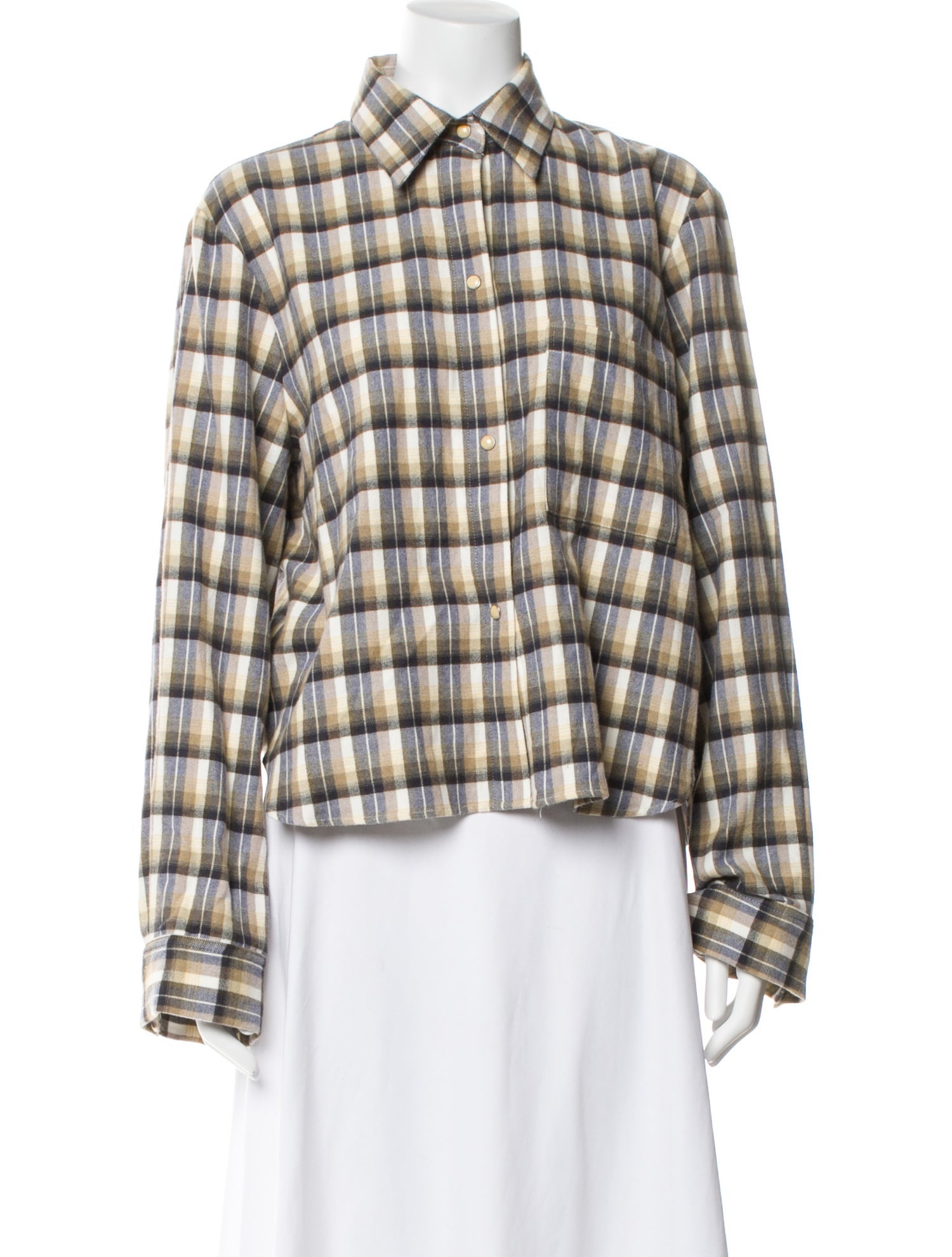 TWP Plaid Print Long Sleeve Button-Up Top