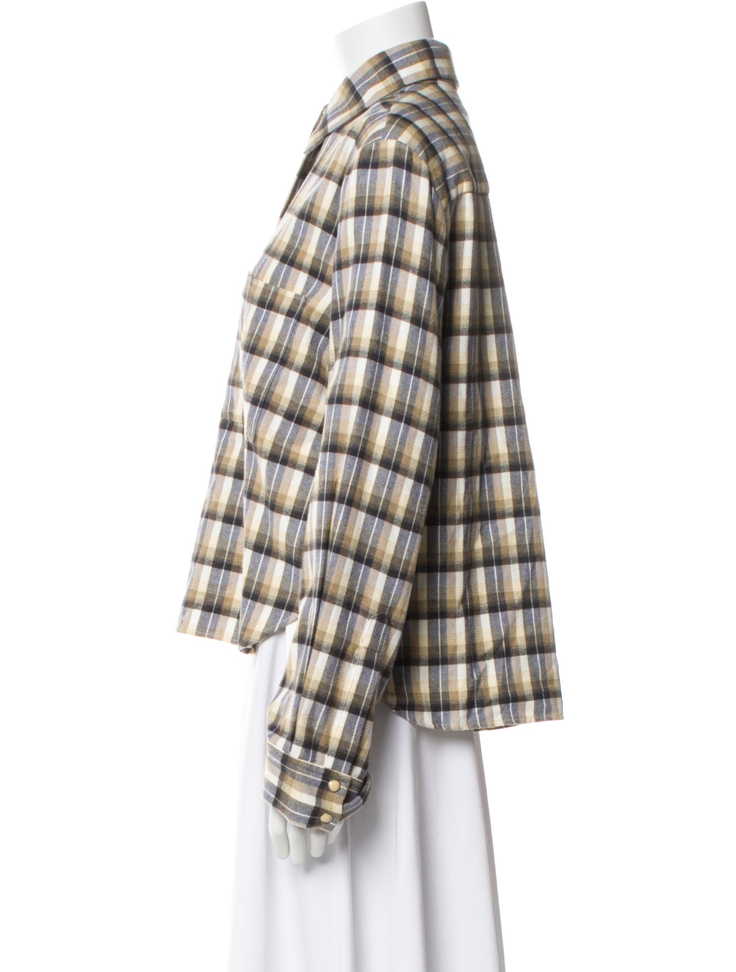 TWP Plaid Print Long Sleeve Button-Up Top