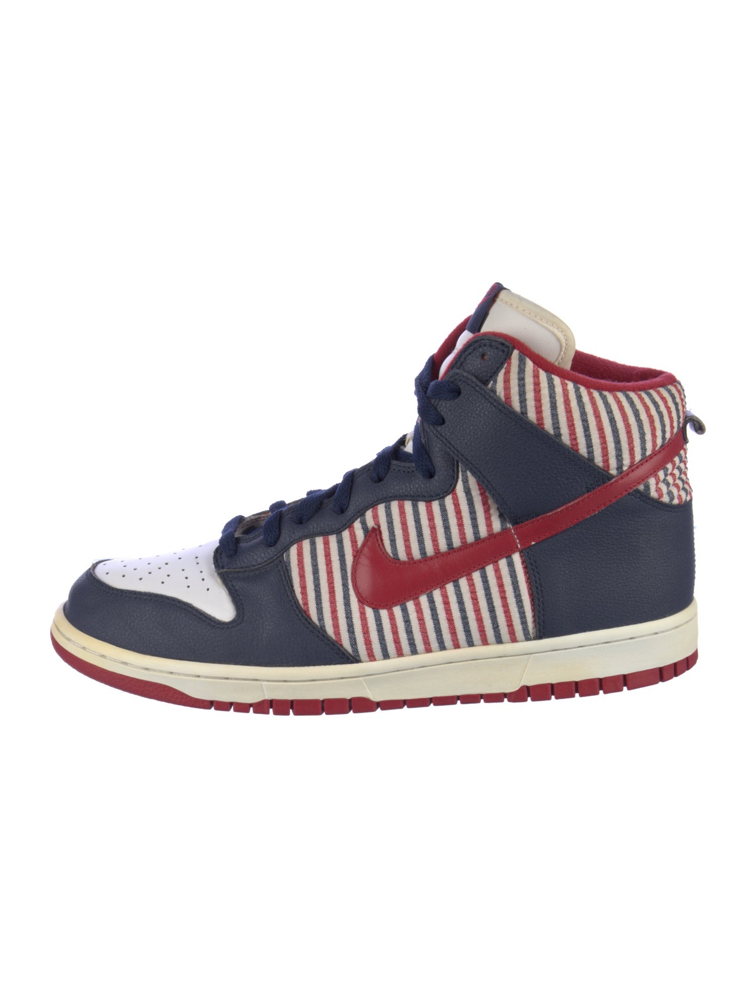 Nike High Dunk White, Varsity Red, and Midnight Navy Sneakers
