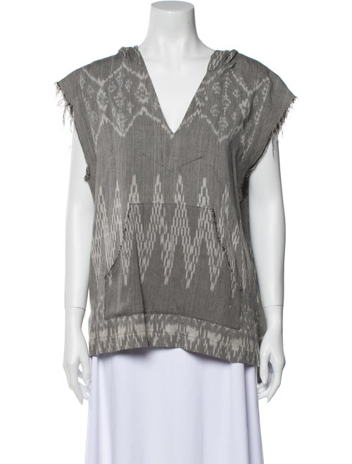 Baja East Striped V-Neck Blouse Grey