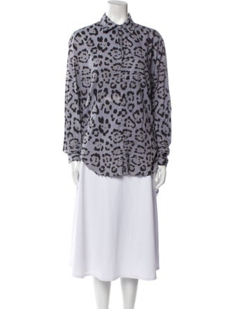 Baja East Animal Print Mock Neck Button-Up Top