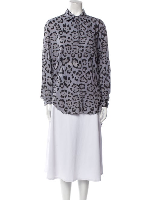 Baja East Animal Print Mock Neck Button-Up Top