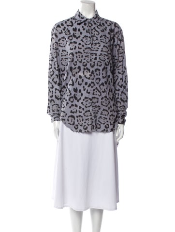 Baja East Tops Animal Print Mock Neck Button-Up Top XS