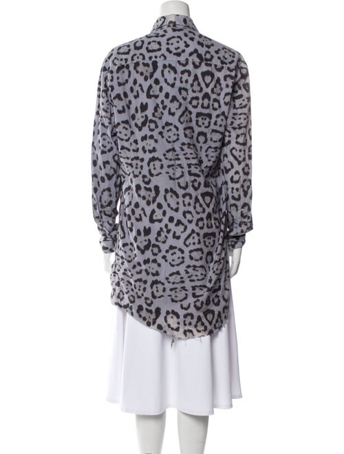 Baja East Animal Print Mock Neck Button-Up Top