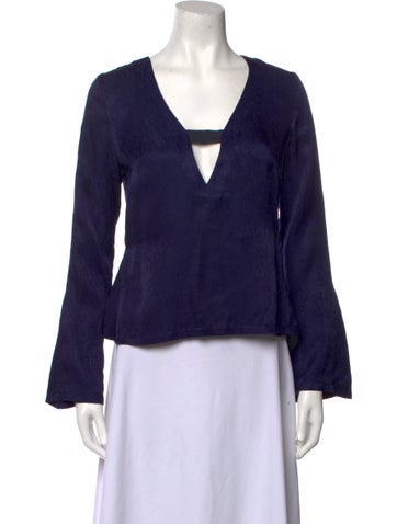 Untitled in Motion Tops Plunge Neckline Long Sleeve Blouse S