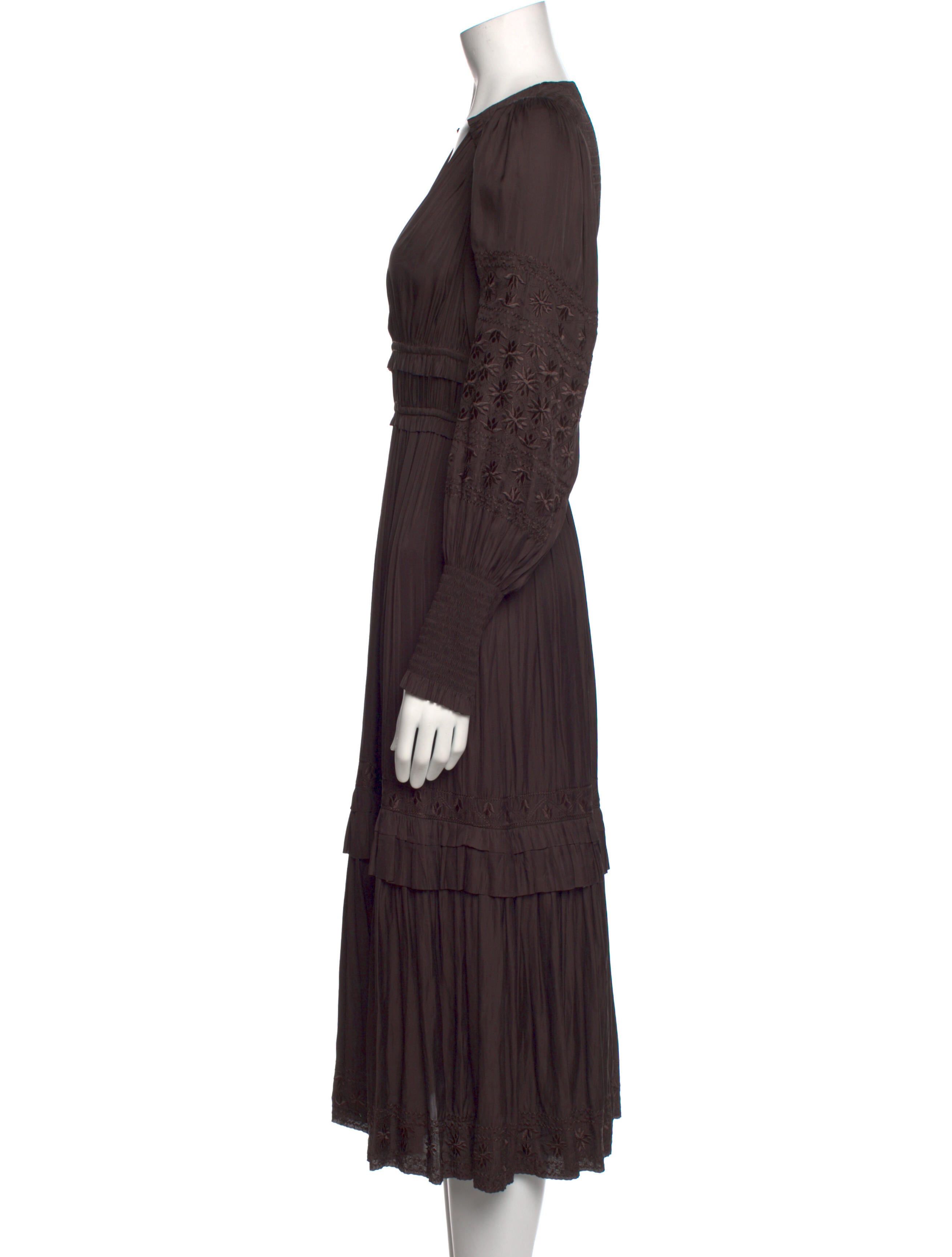 Ulla Johnson VNeck Long Dress Brown Dresses, Clothing WUL104429