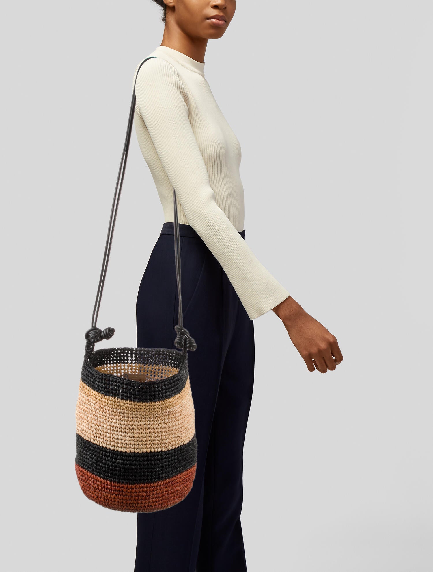 Ulla Johnson Raffia Leather Trimmed Shoulder Bag Black Shoulder Bags Handbags WUL120559