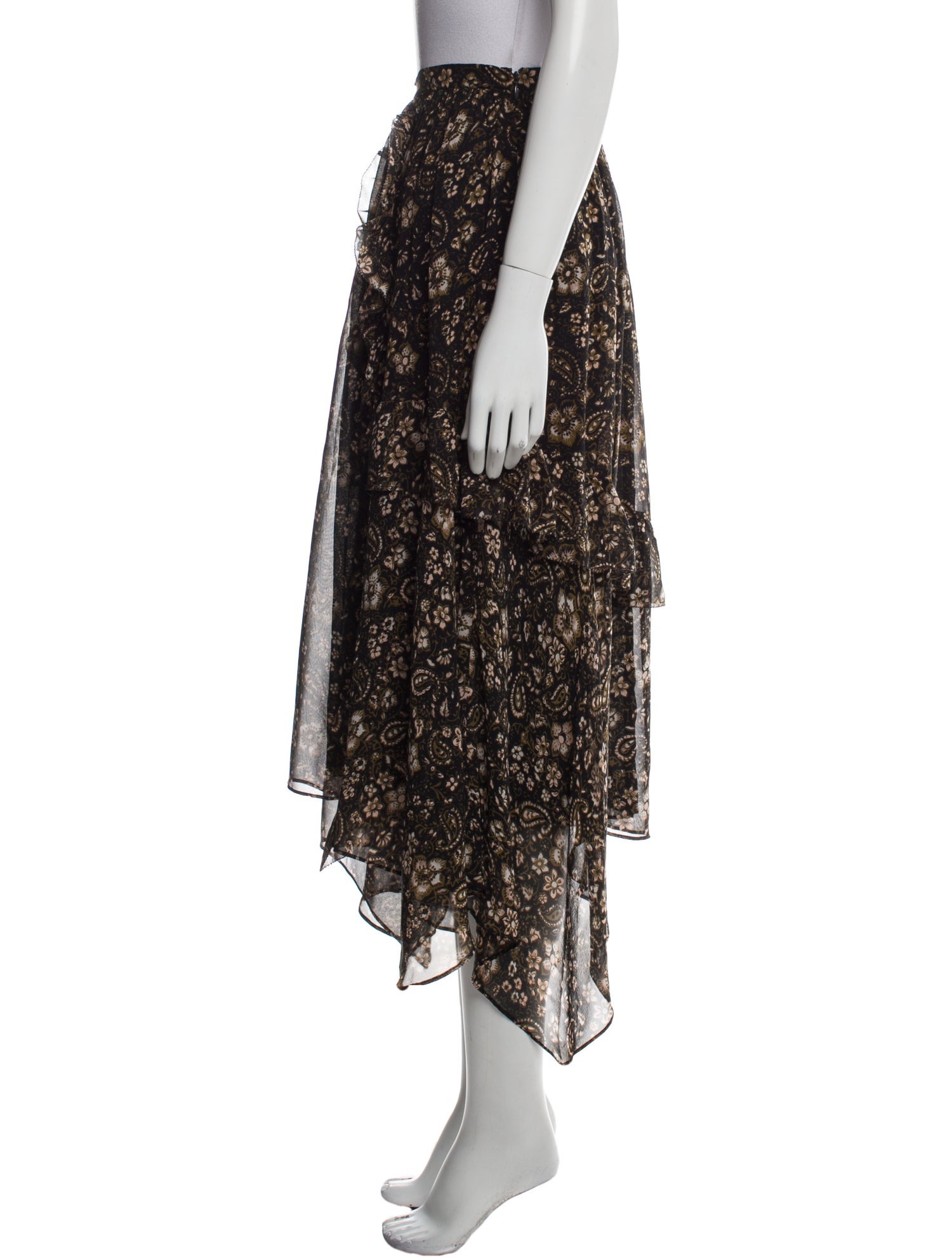 Saint Laurent Bicolor Silk Midi Skirt