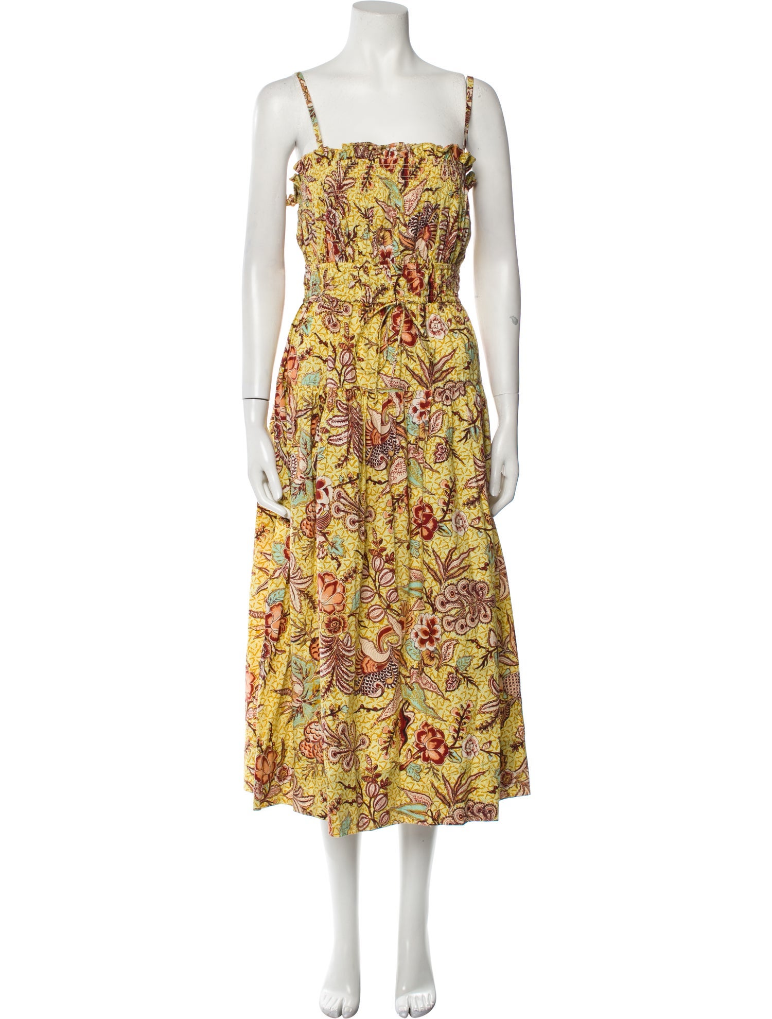 Ulla Johnson Floral Print KneeLength Dress Yellow Dresses, Clothing
