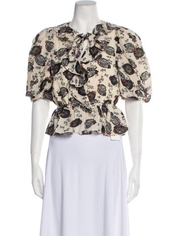 Ulla Johnson Tops Floral Print Crew Neck Crop Top US 00 | XXS