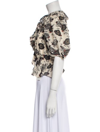 Ulla Johnson Floral Print Crew Neck Crop Top