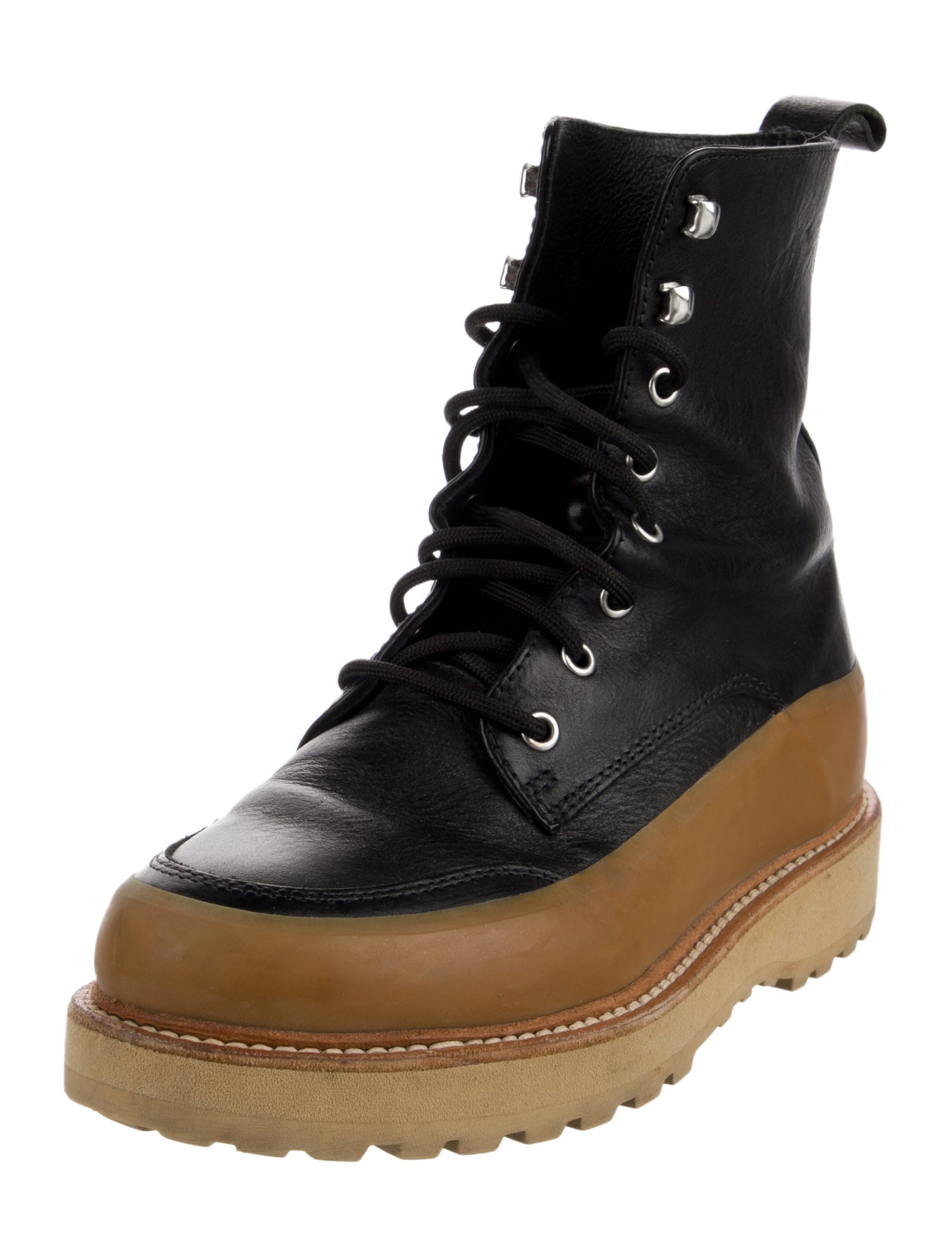 Ulla Johnson x Diemme Leather Colorblock Pattern Combat Boots