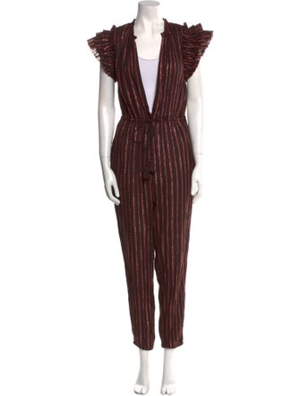 Ulla Johnson Striped Plunge Neckline Jumpsuit