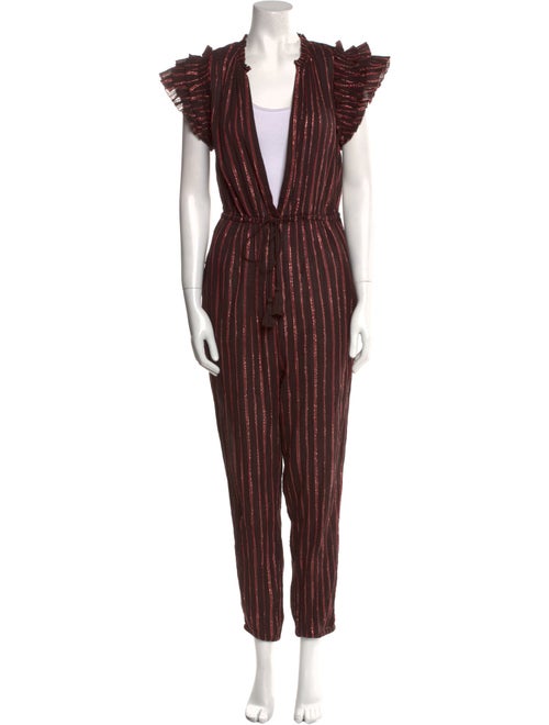 Ulla Johnson Striped Plunge Neckline Jumpsuit