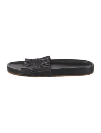 Ulla Johnson Leather Ruffle Embellishment Slides
