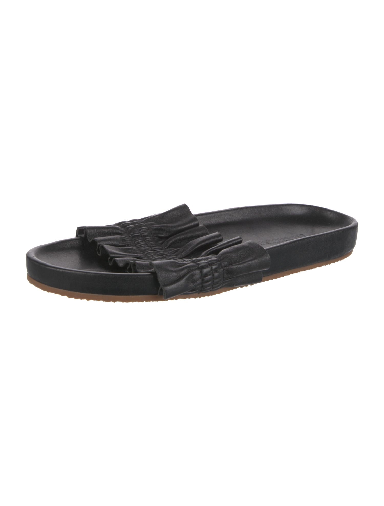 Ulla Johnson Leather Ruffle Embellishment Slides