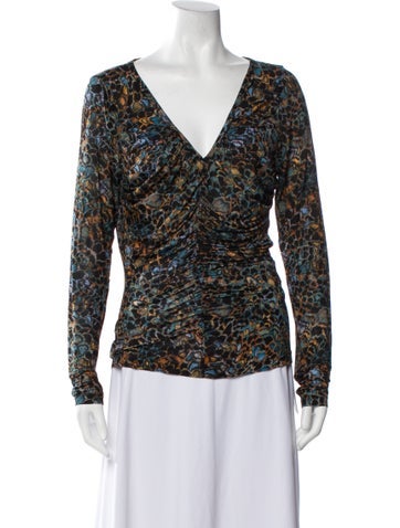 Ulla Johnson Tops Printed V-Neck Blouse L