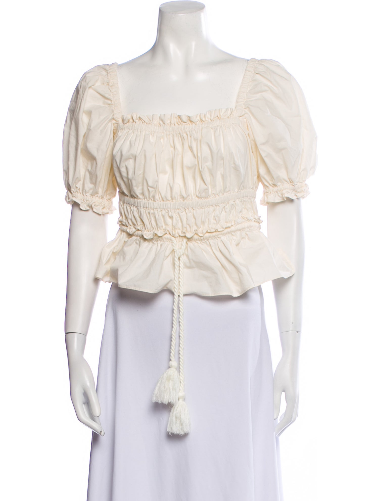 Ulla Johnson Square Neckline Three-Quarter Sleeve Crop Top