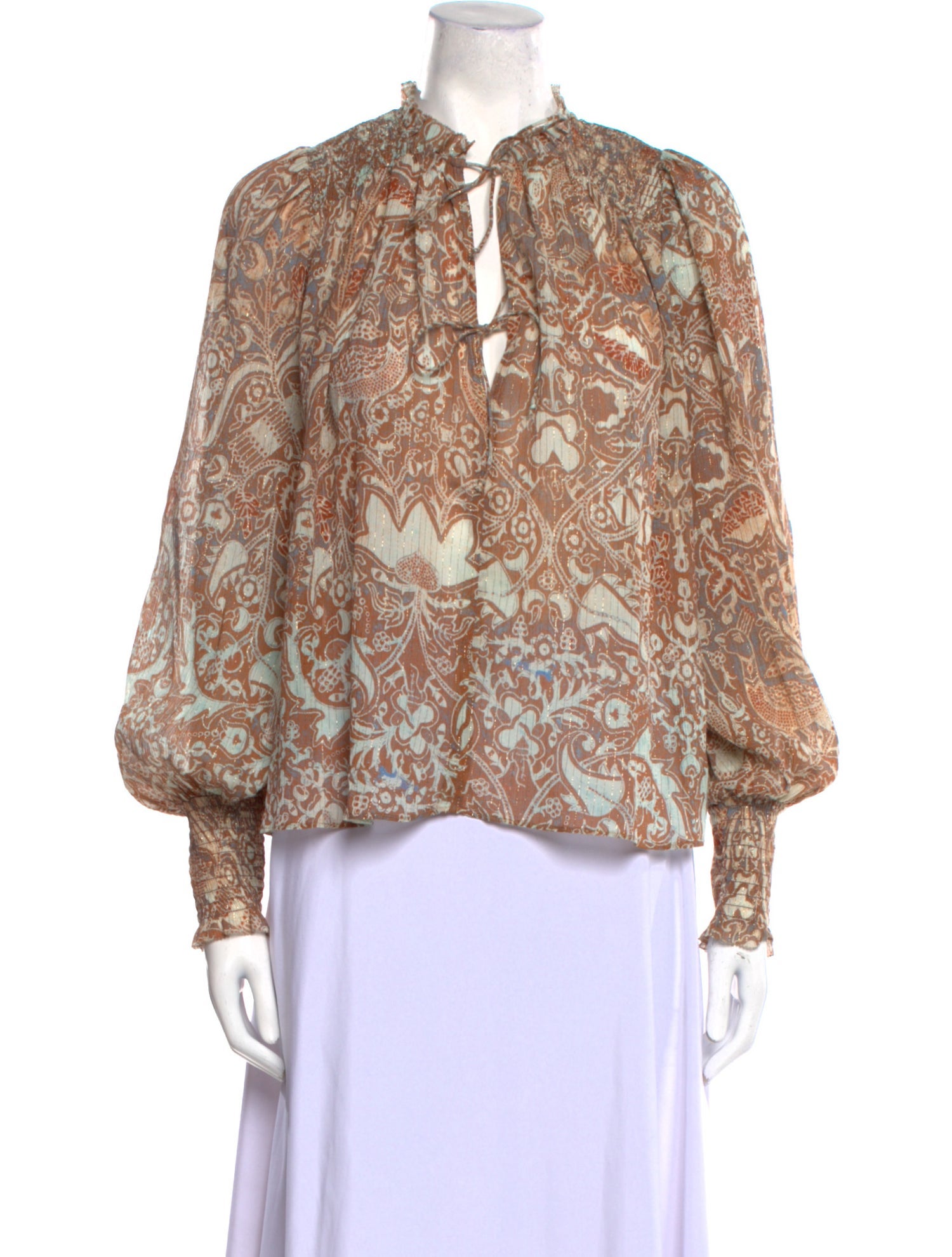 Ulla Johnson Printed Tie Neck Blouse