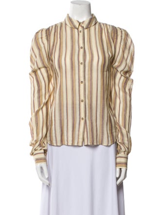 Ulla Johnson Striped Mock Neck Button-Up Top
