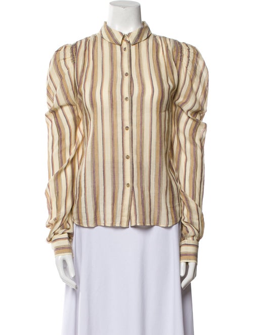 Ulla Johnson Striped Mock Neck Button-Up Top