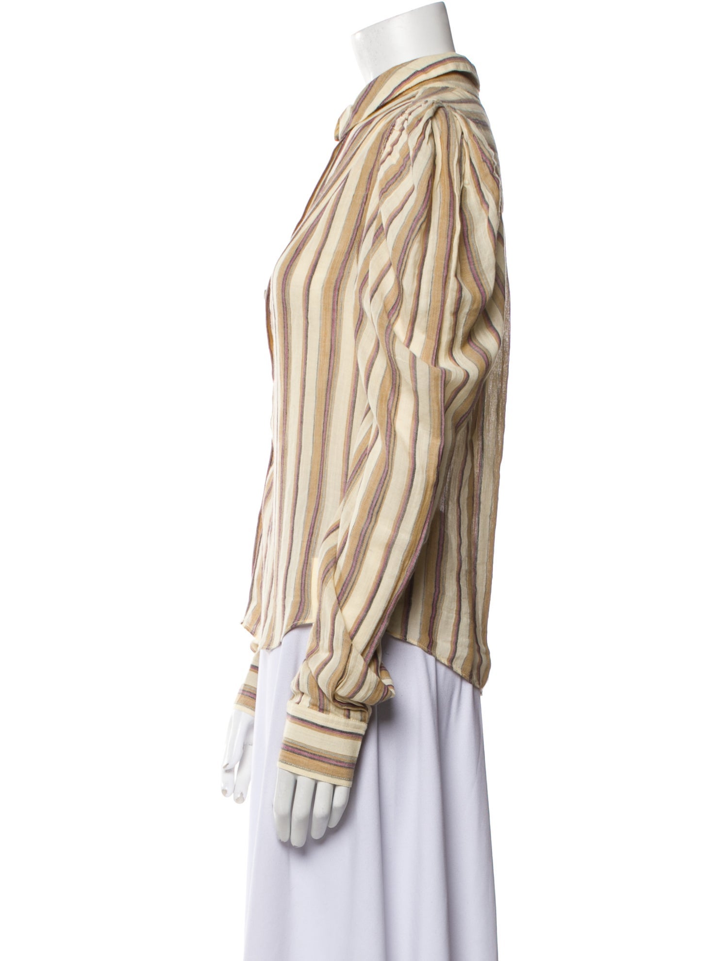 Ulla Johnson Striped Mock Neck Button-Up Top