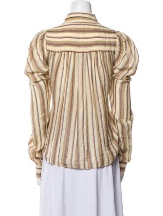 Ulla Johnson Striped Mock Neck Button-Up Top