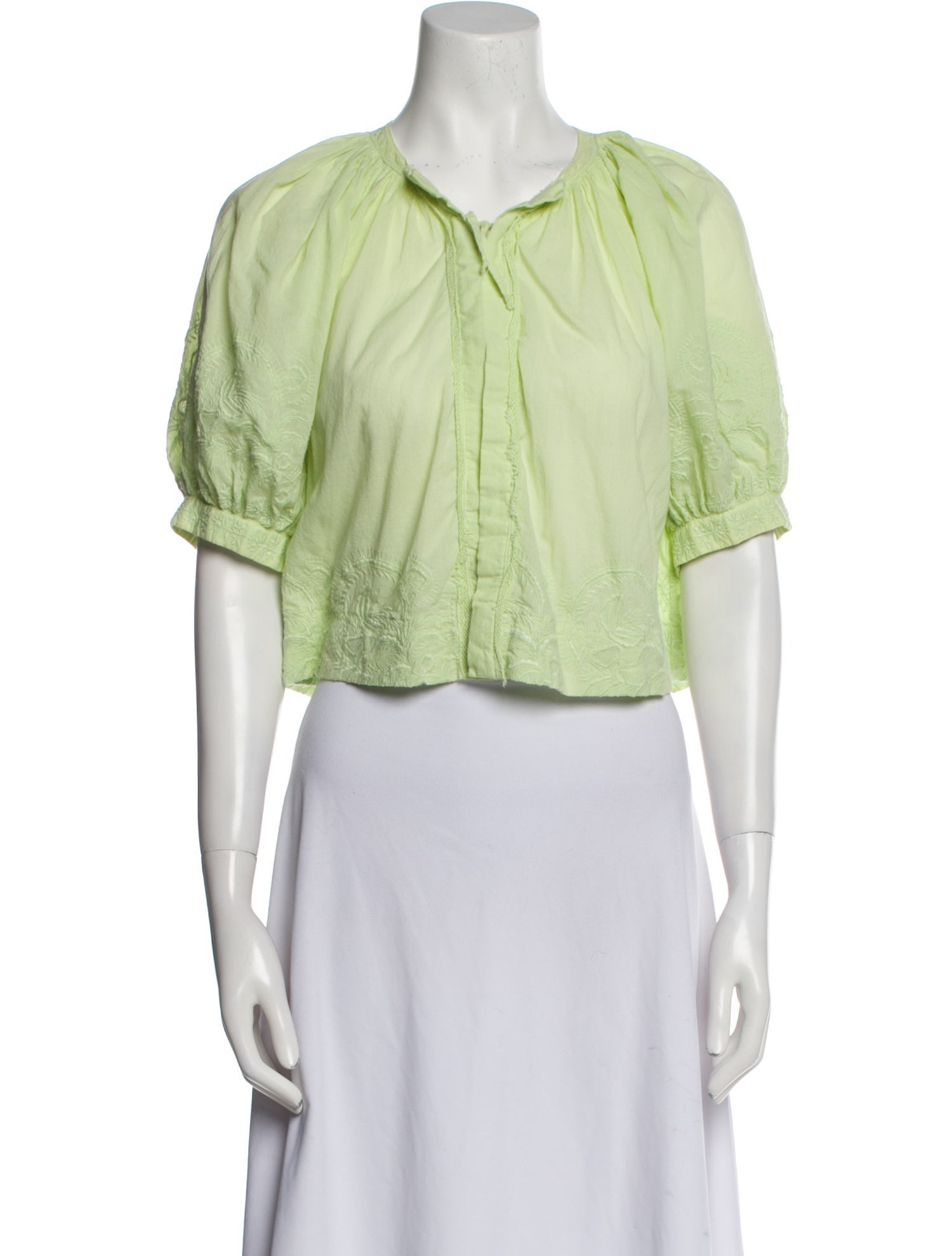 Ulla Johnson V-Neck Short Sleeve Crop Top