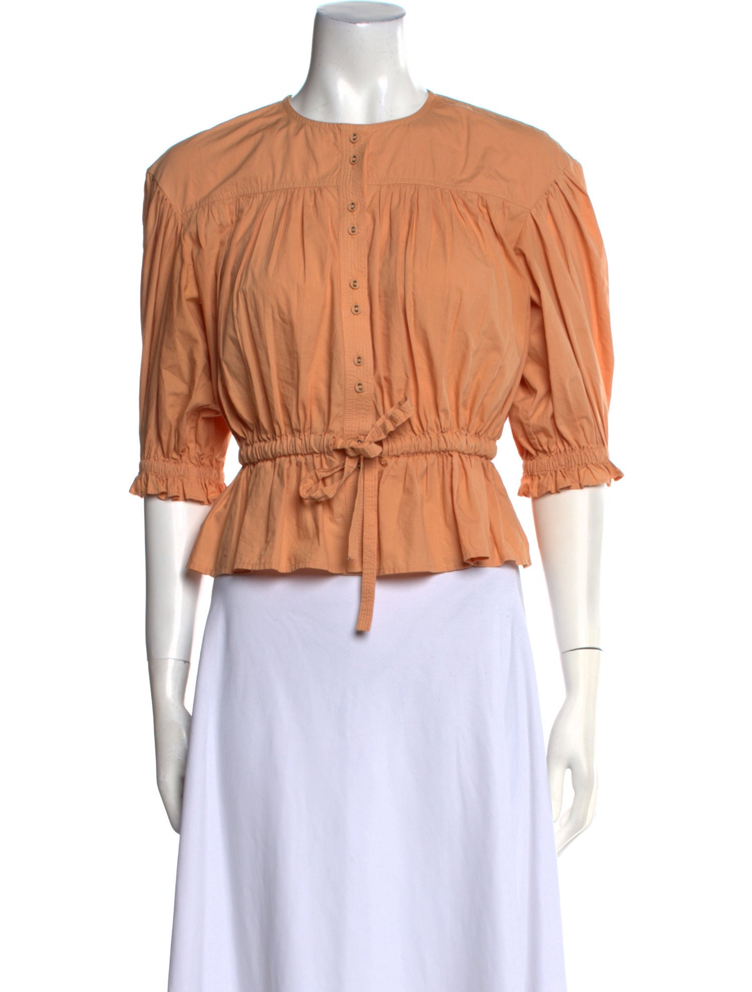 Ulla Johnson Crew Neck Three-Quarter Sleeve Crop Top