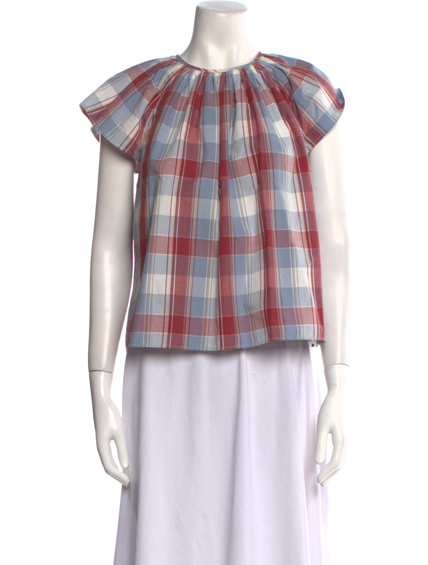 Ulla Johnson Plaid Print Crew Neck Blouse