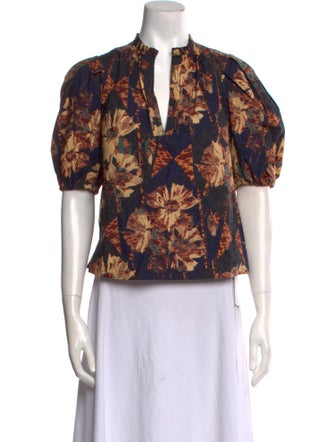 Ulla Johnson Floral Print V-Neck Blouse