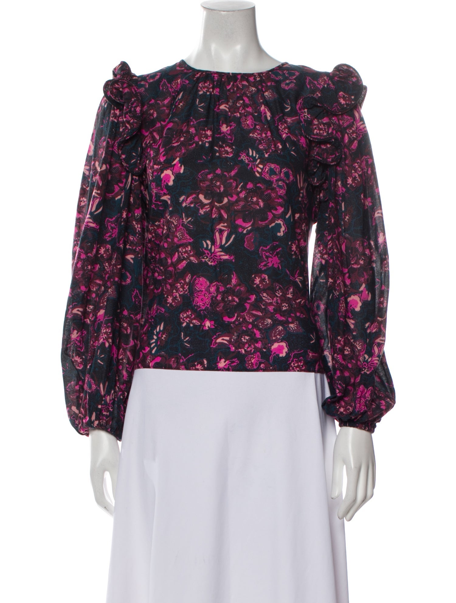 Ulla Johnson Floral Print Bateau Neckline Blouse