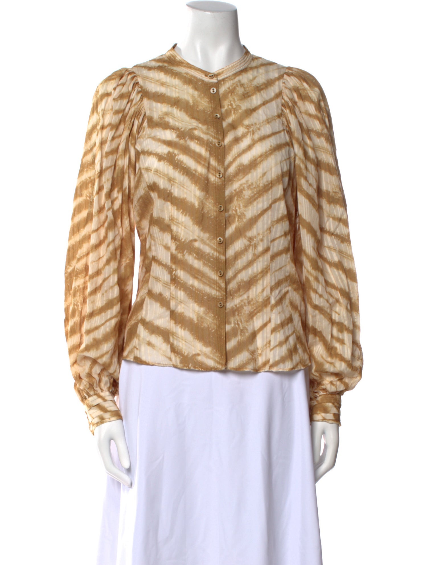 Ulla Johnson Tie-Dye Print Crew Neck Button-Up Top