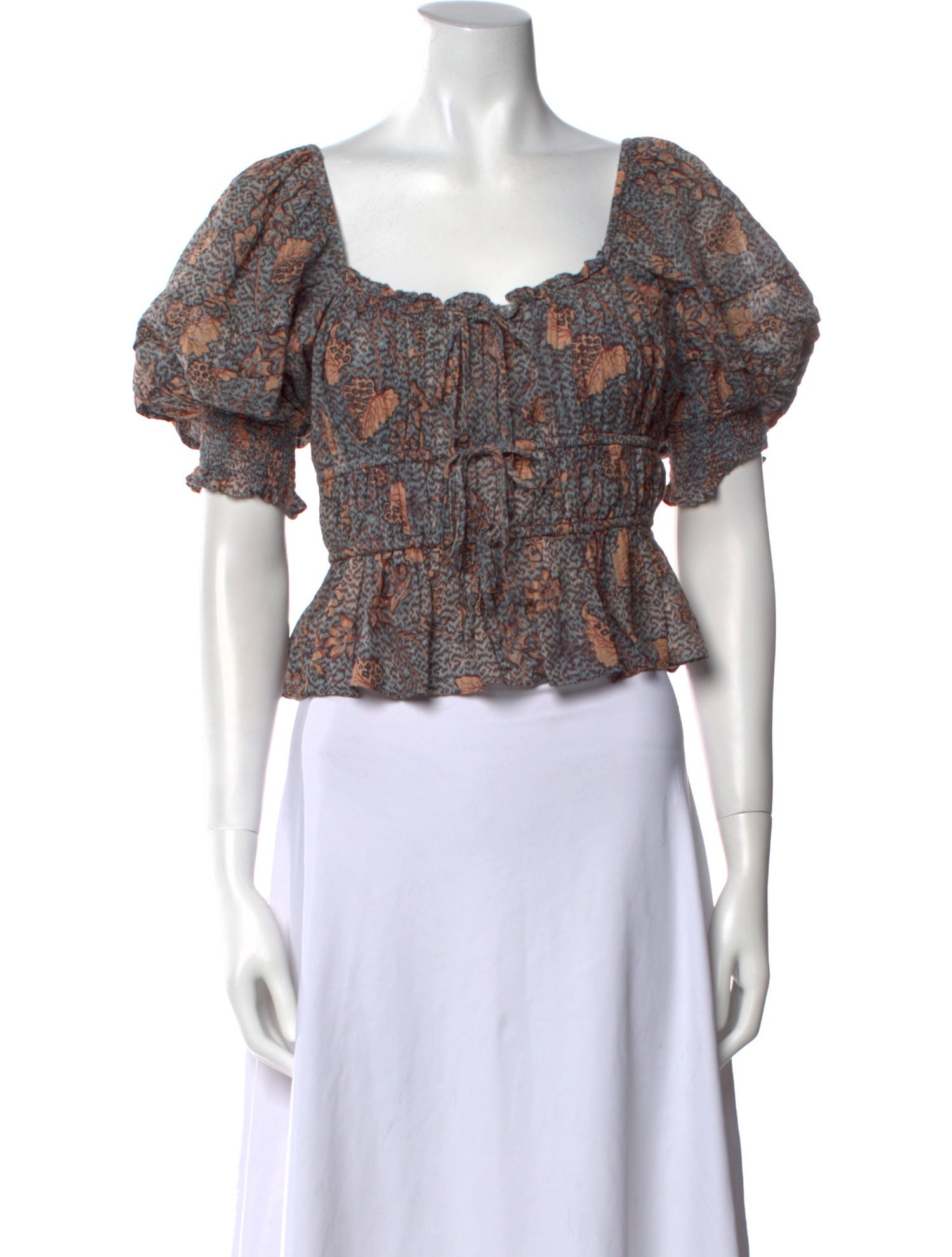 Ulla Johnson Floral Print Square Neckline Crop Top