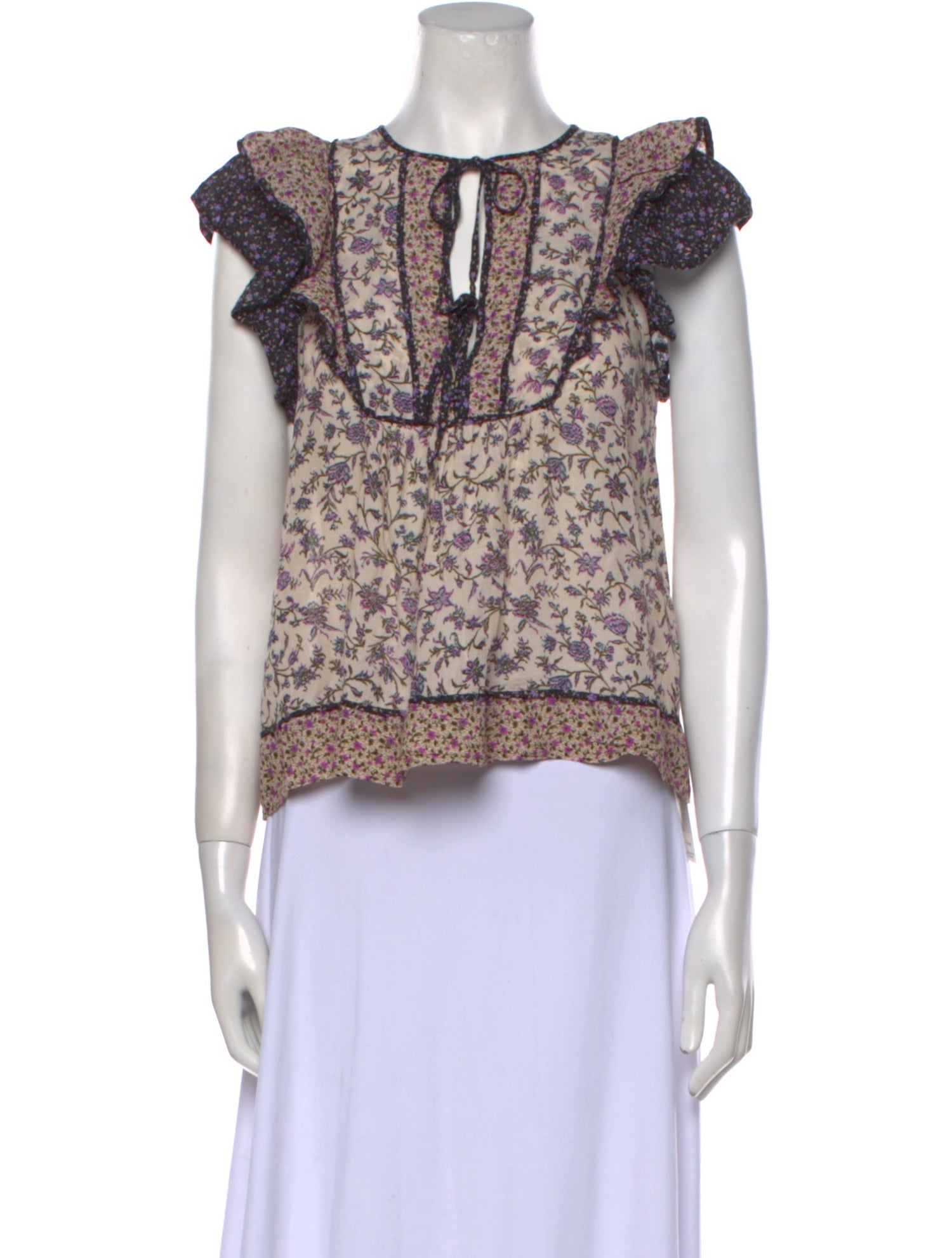 Ulla Johnson Floral Print Tie Neck Crop Top