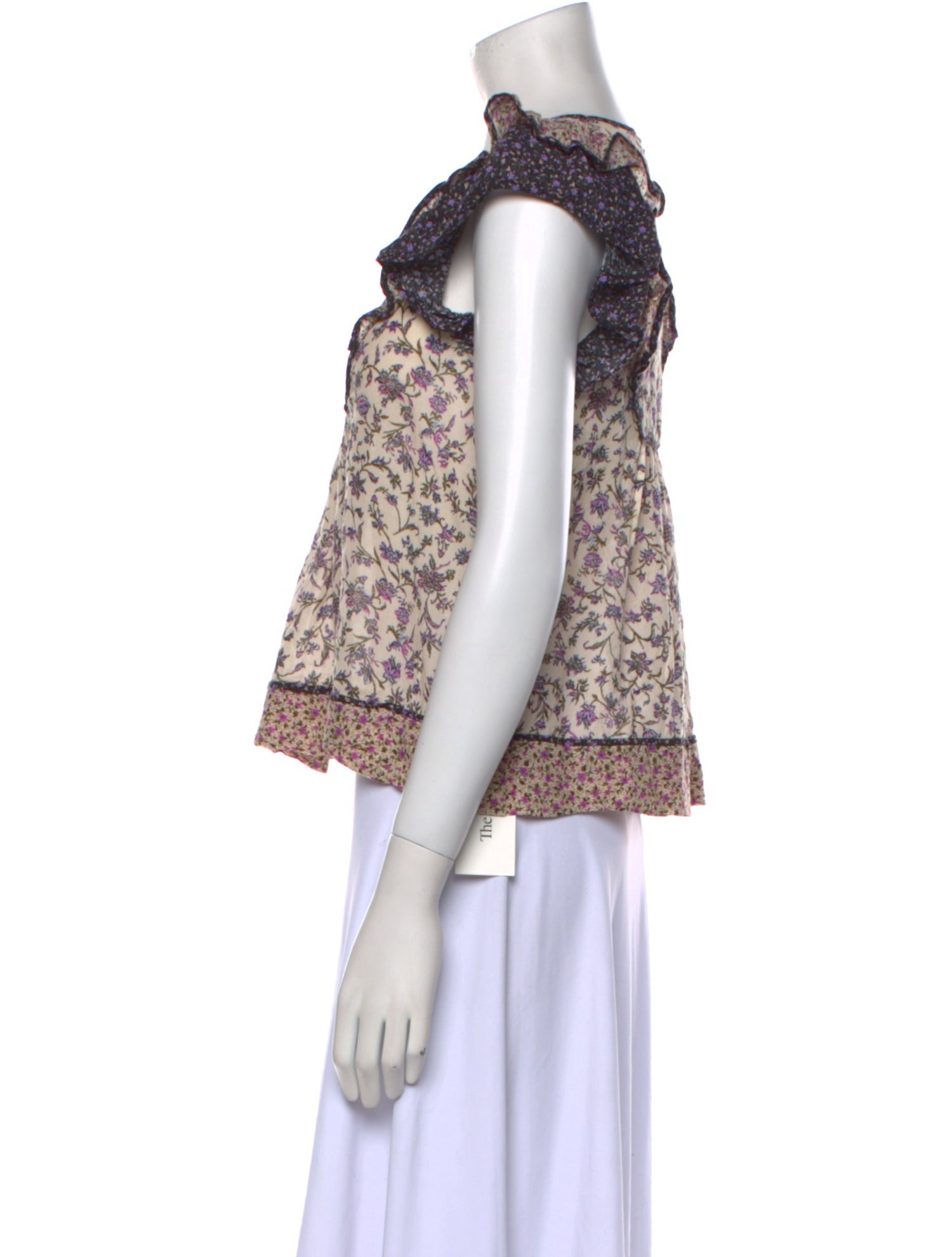 Ulla Johnson Floral Print Tie Neck Crop Top