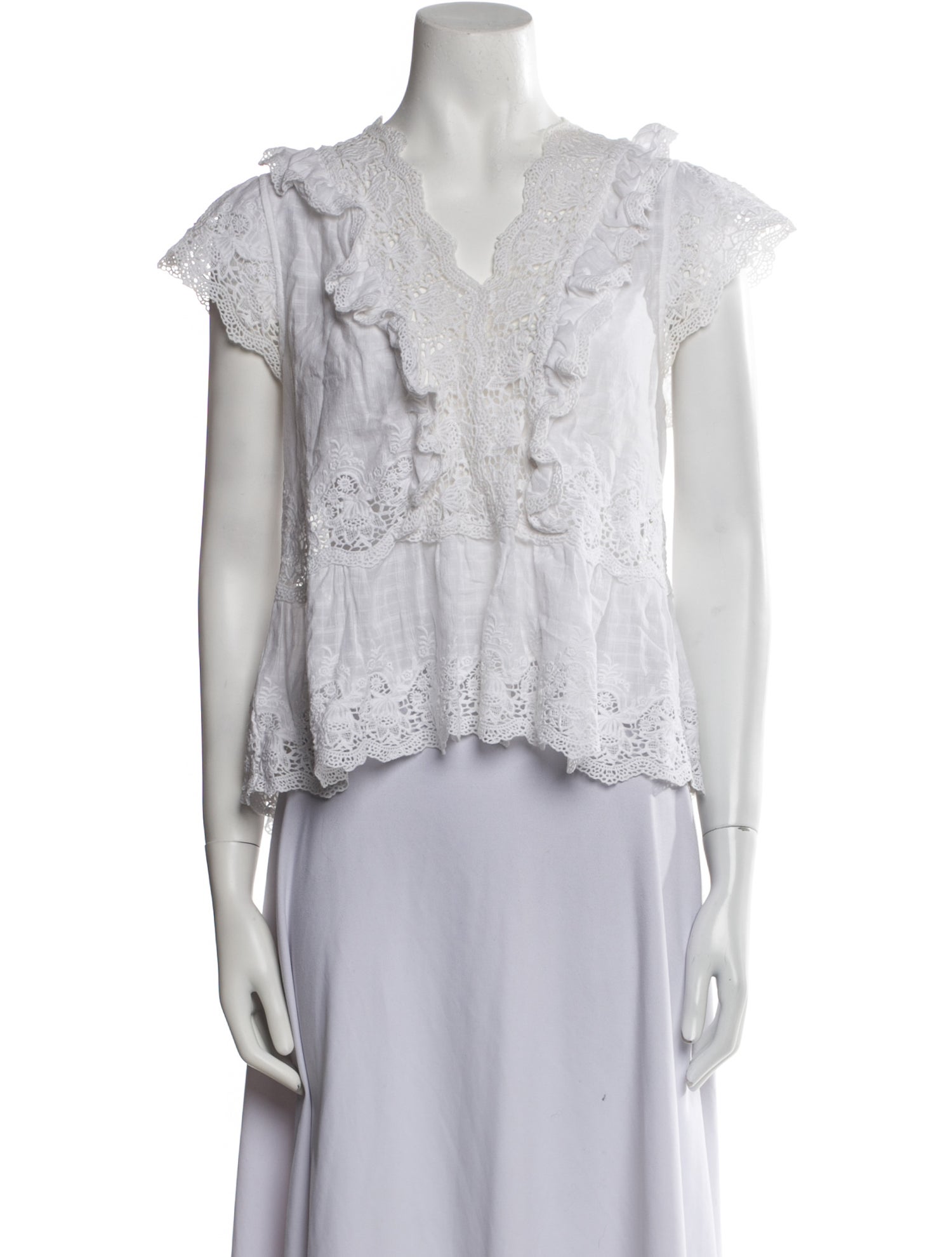 Ulla Johnson Lace Pattern V-Neck Crop Top