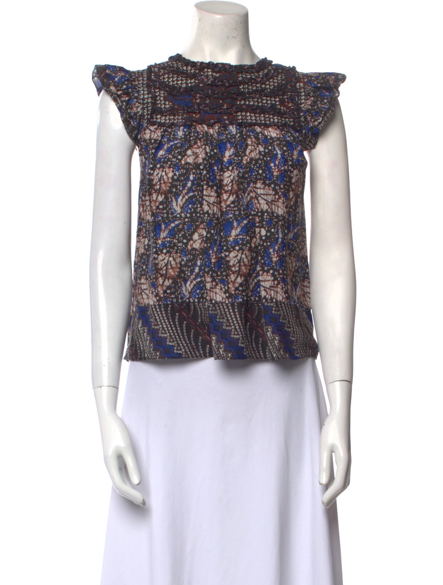 Ulla Johnson Printed Bateau Neckline Crop Top