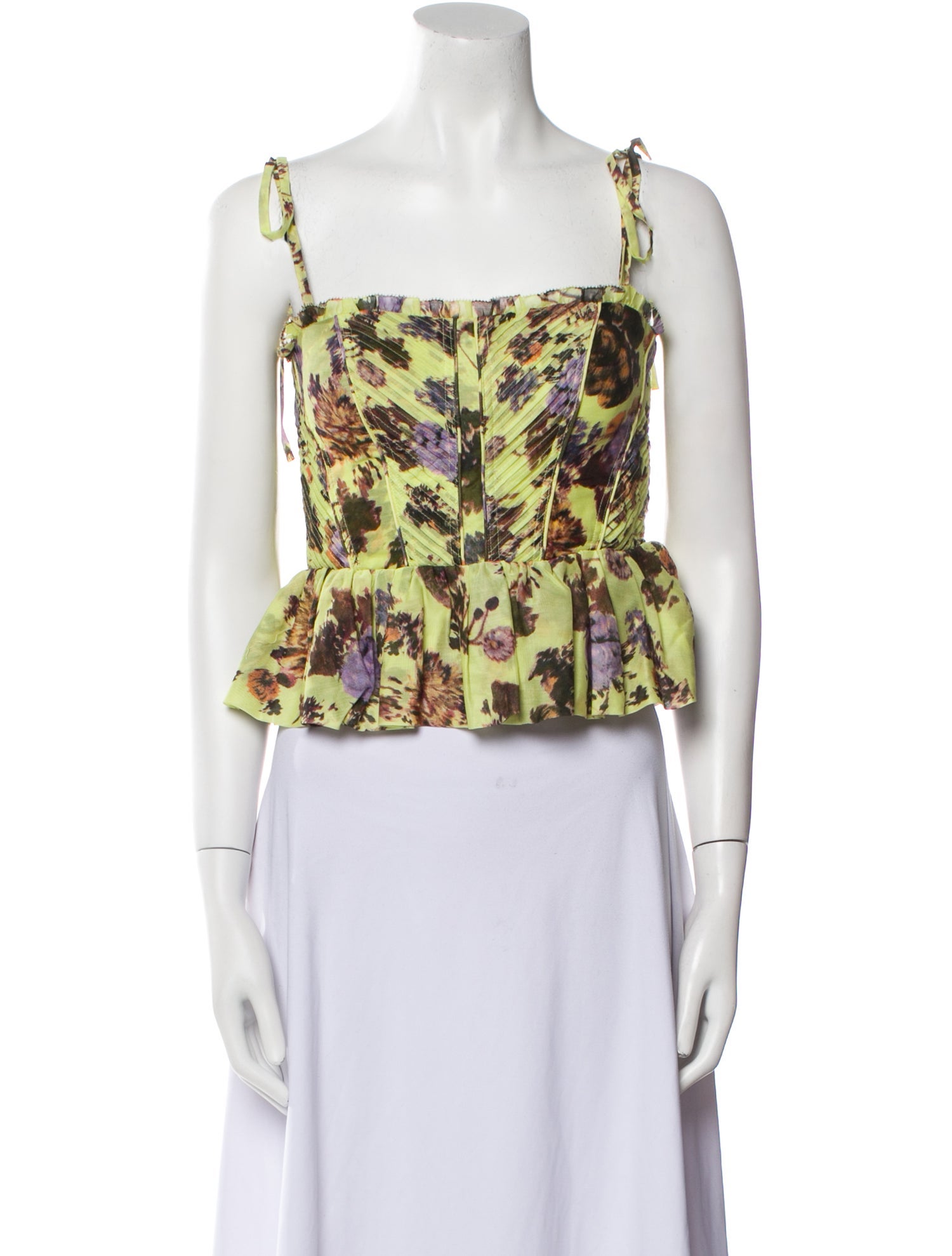 Ulla Johnson Floral Print Square Neckline Crop Top