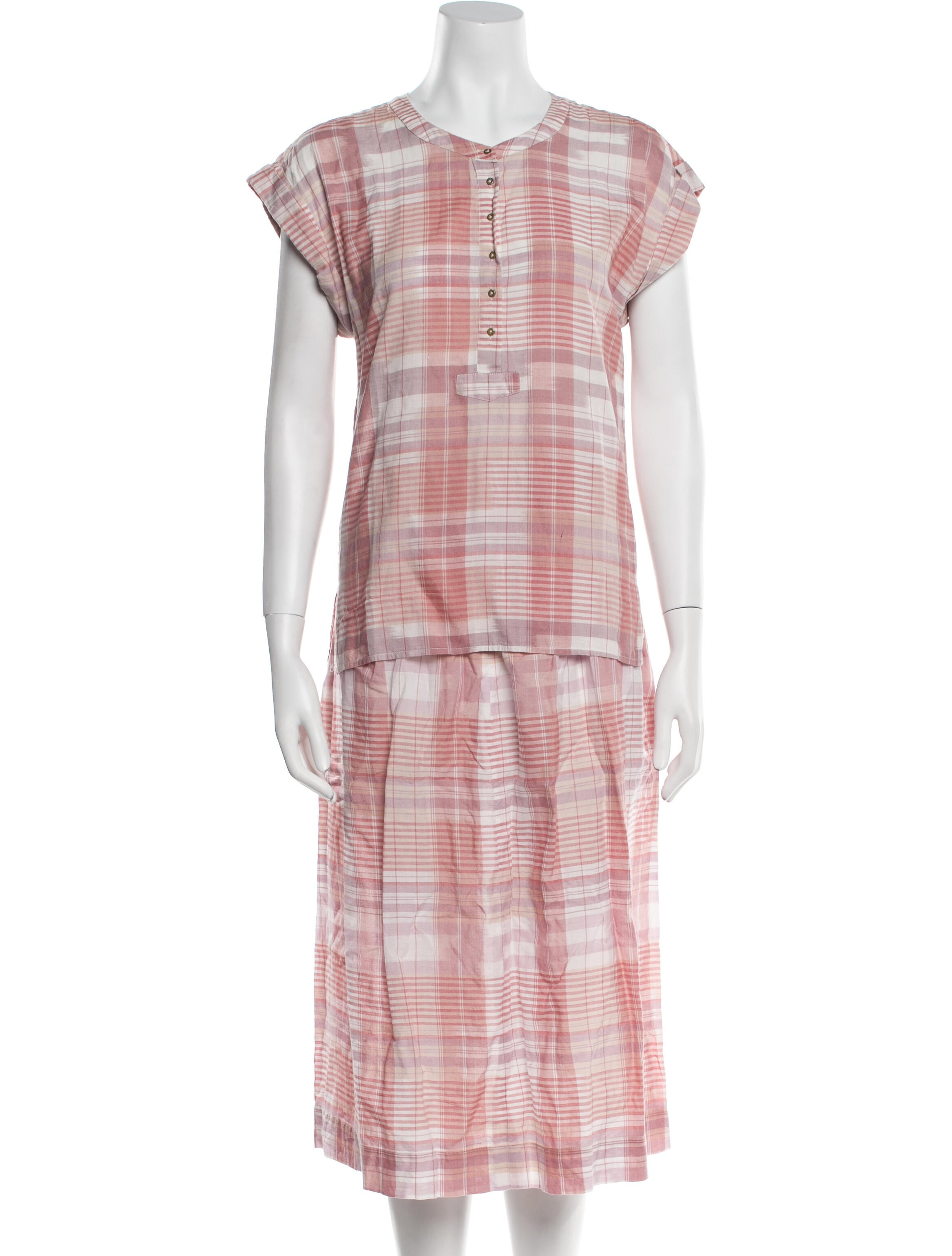Ulla Johnson Plaid Print Pleated Accents Skirt Set