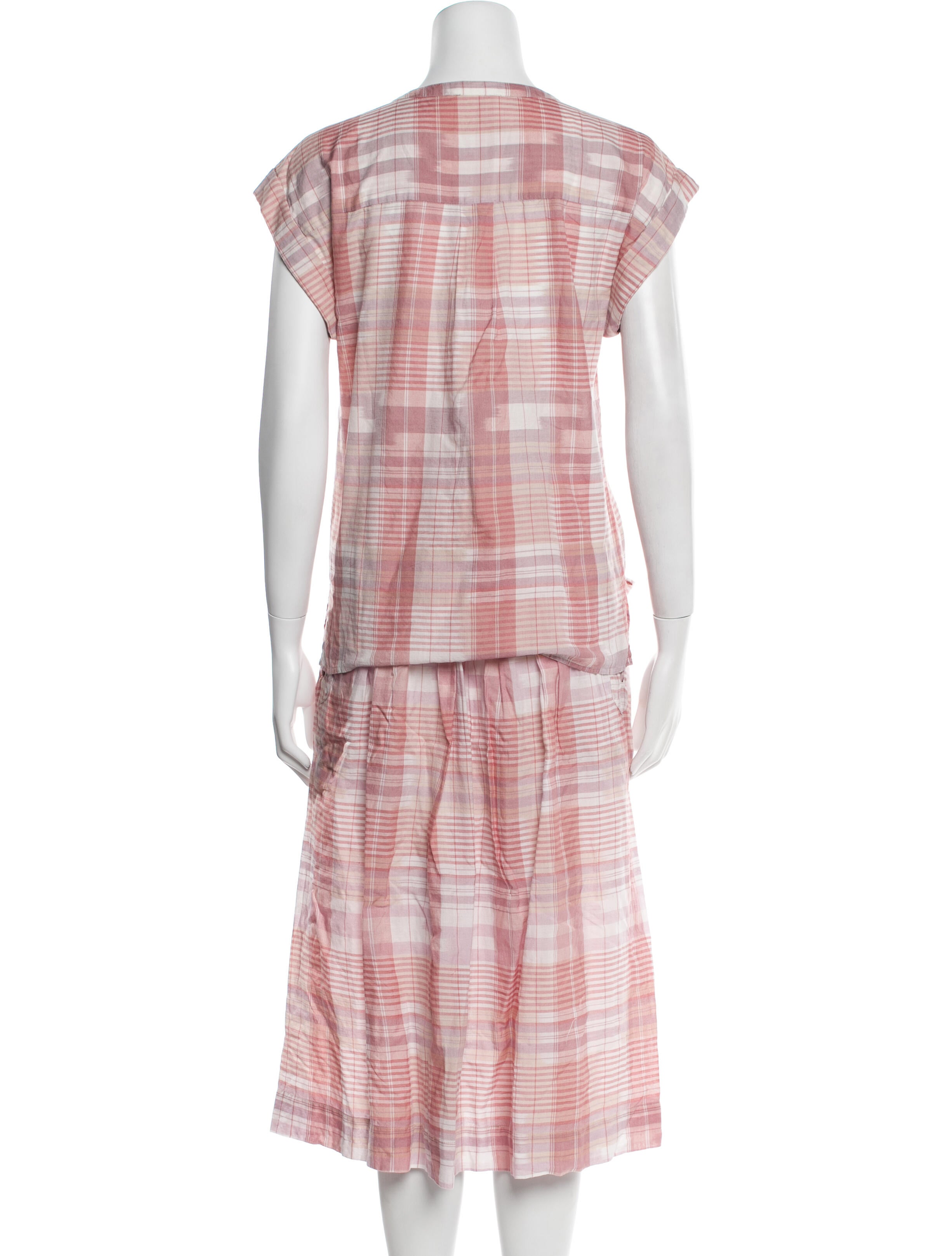 Ulla Johnson Plaid Print Pleated Accents Skirt Set