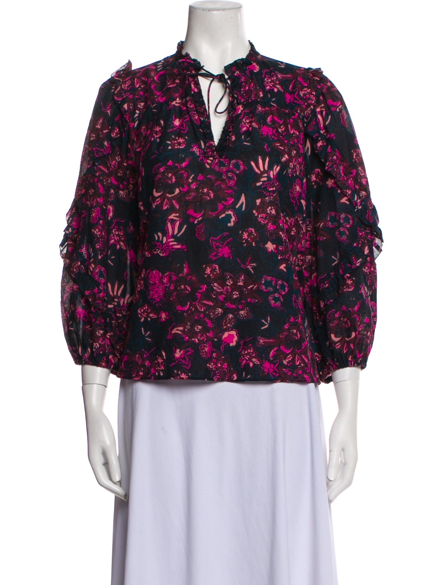 Ulla Johnson Floral Print Tie Neck Blouse