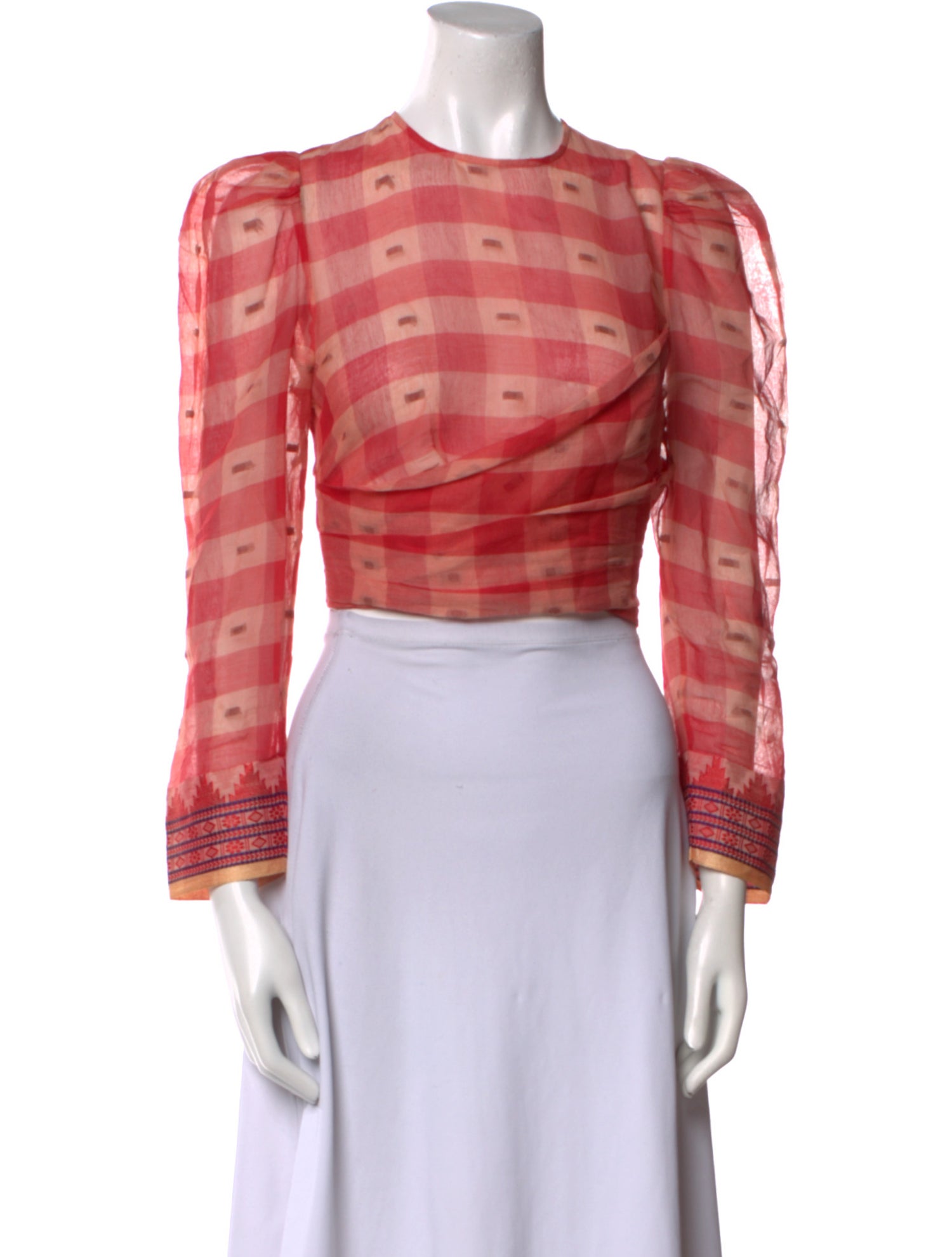 Ulla Johnson Plaid Print Crew Neck Crop Top