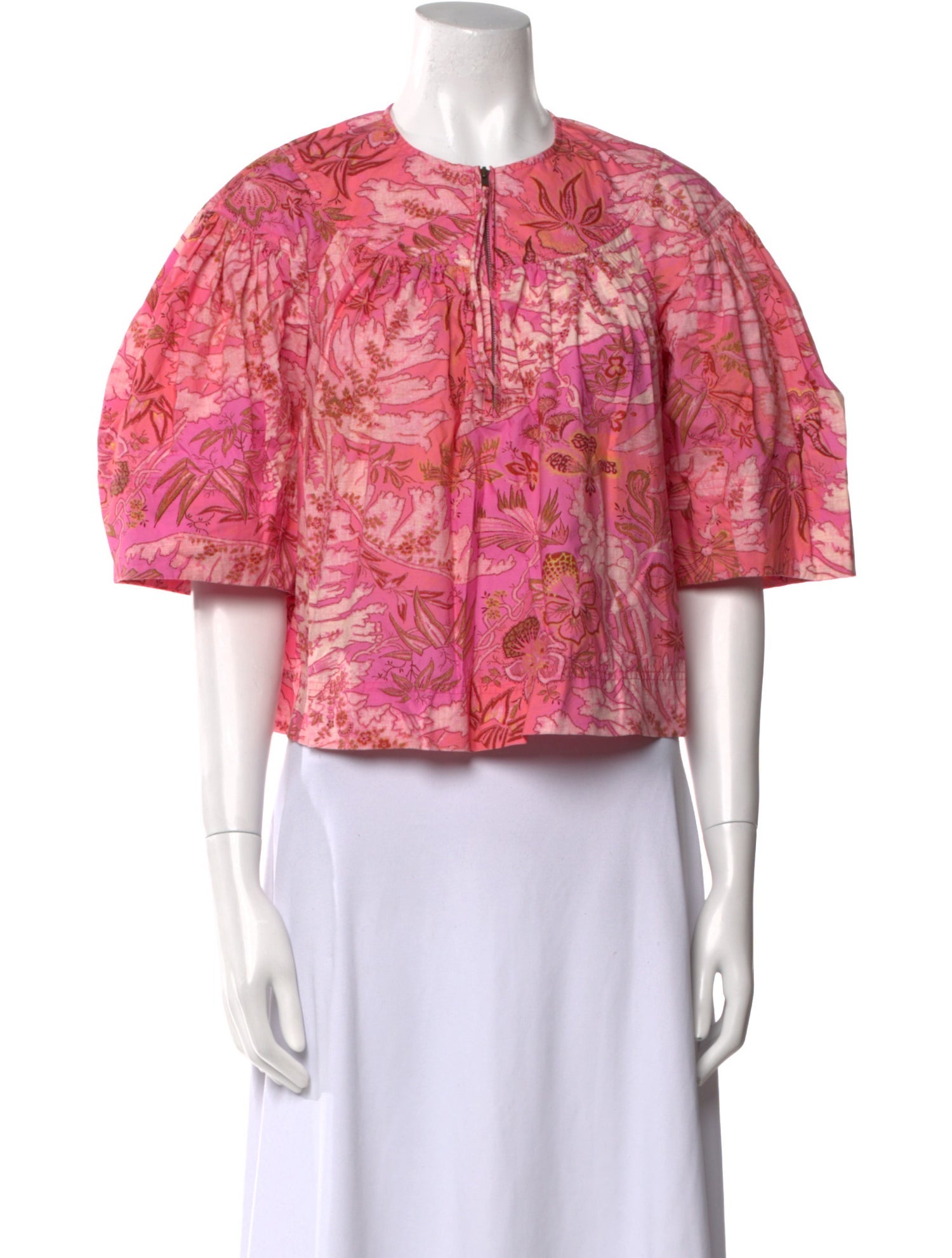 Ulla Johnson Printed Crew Neck Crop Top