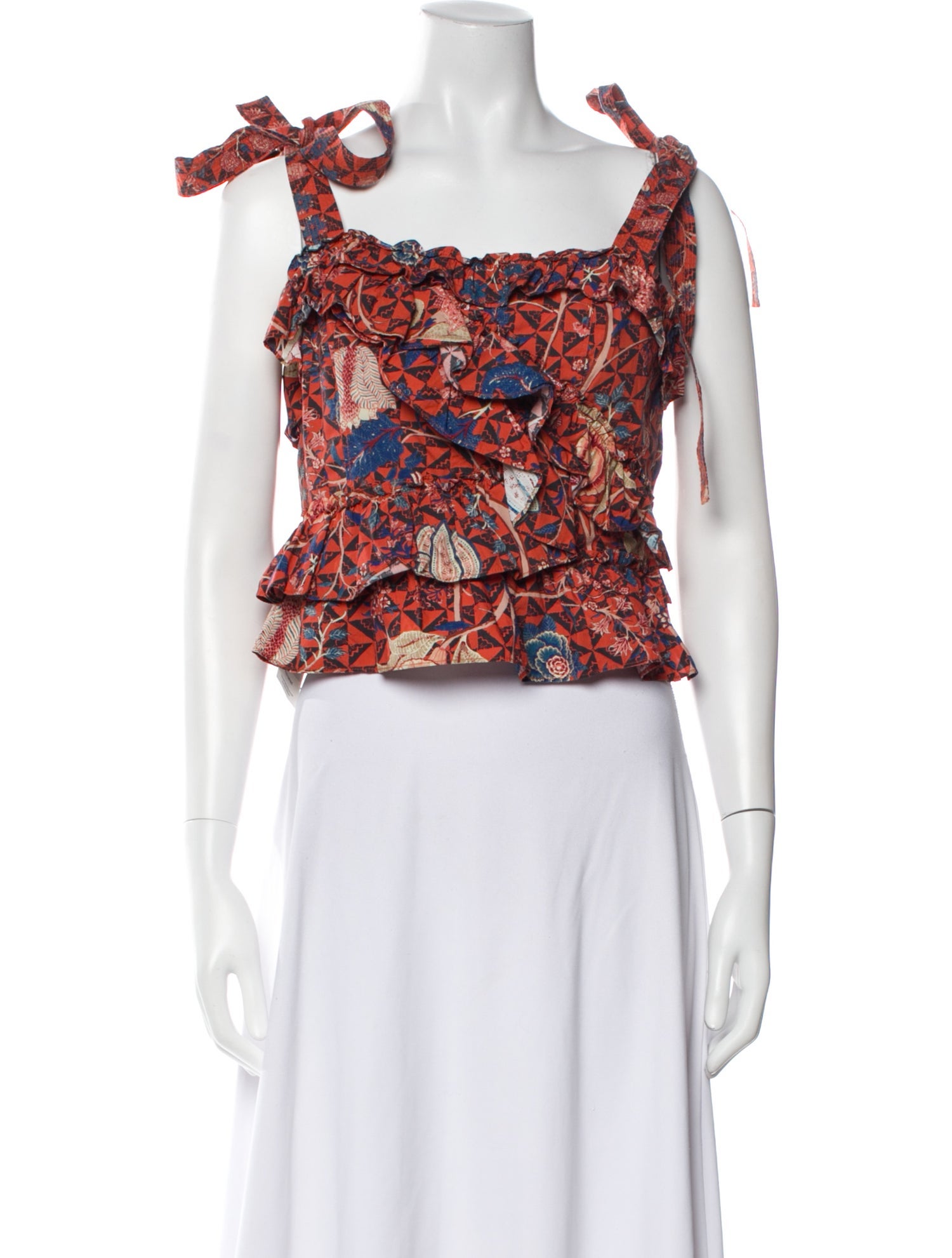 Ulla Johnson Floral Print Square Neckline Crop Top