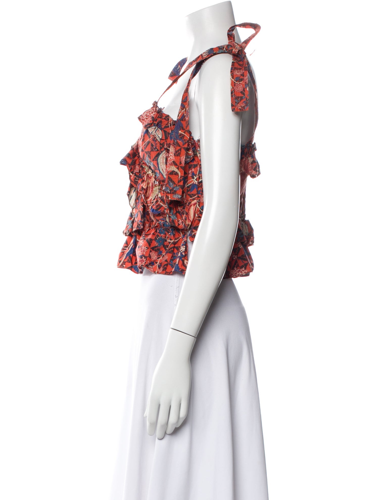 Ulla Johnson Floral Print Square Neckline Crop Top