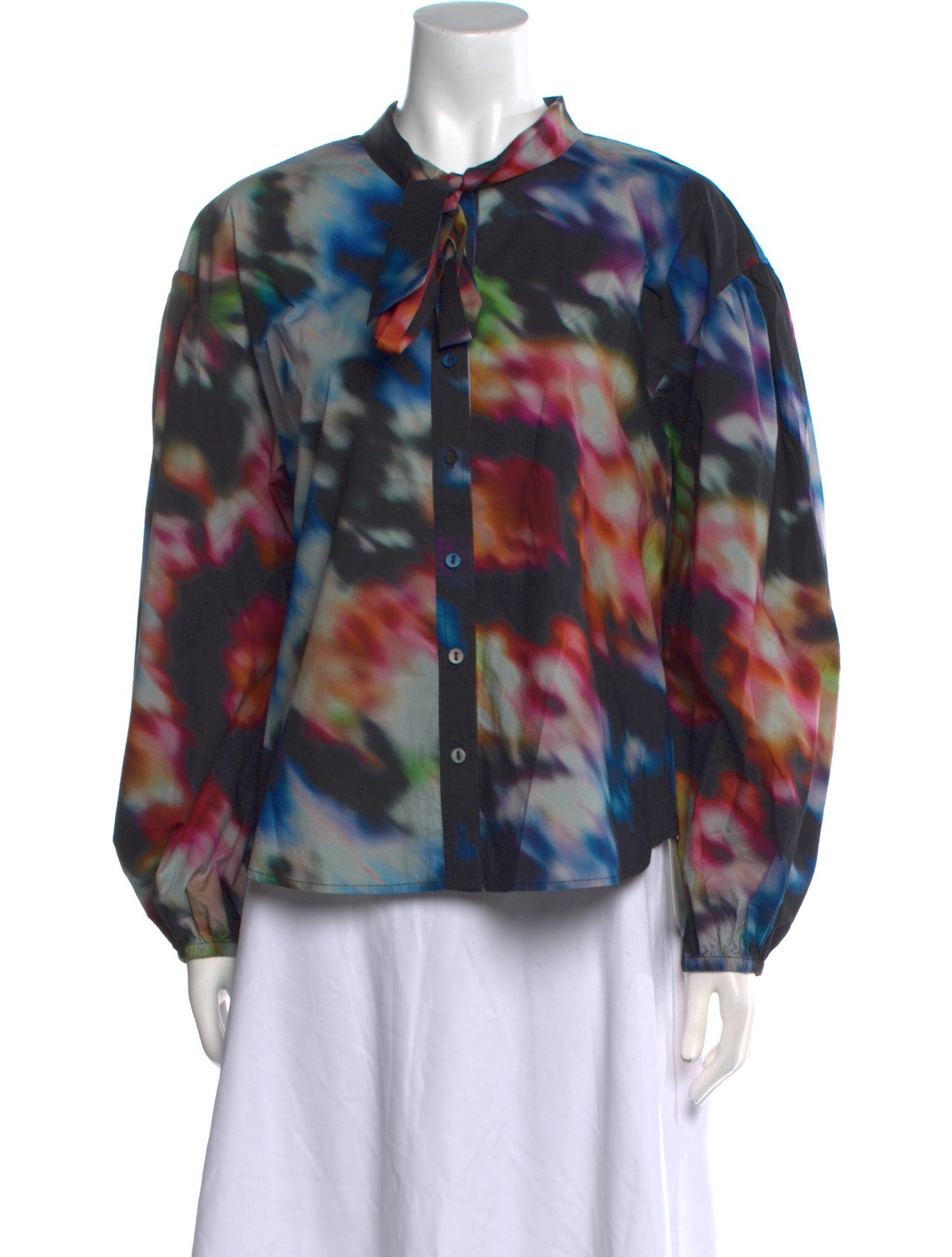 Ulla Johnson Tie-Dye Print Tie Neck Button-Up Top
