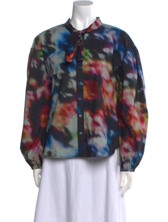 Ulla Johnson Tie-Dye Print Tie Neck Button-Up Top