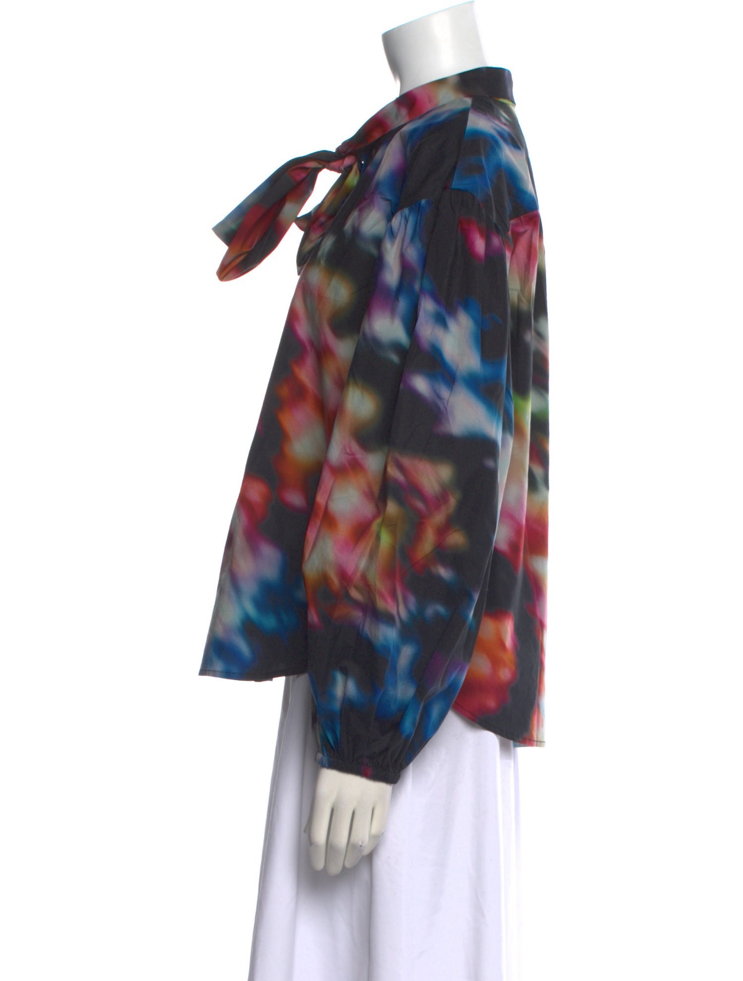 Ulla Johnson Tie-Dye Print Tie Neck Button-Up Top